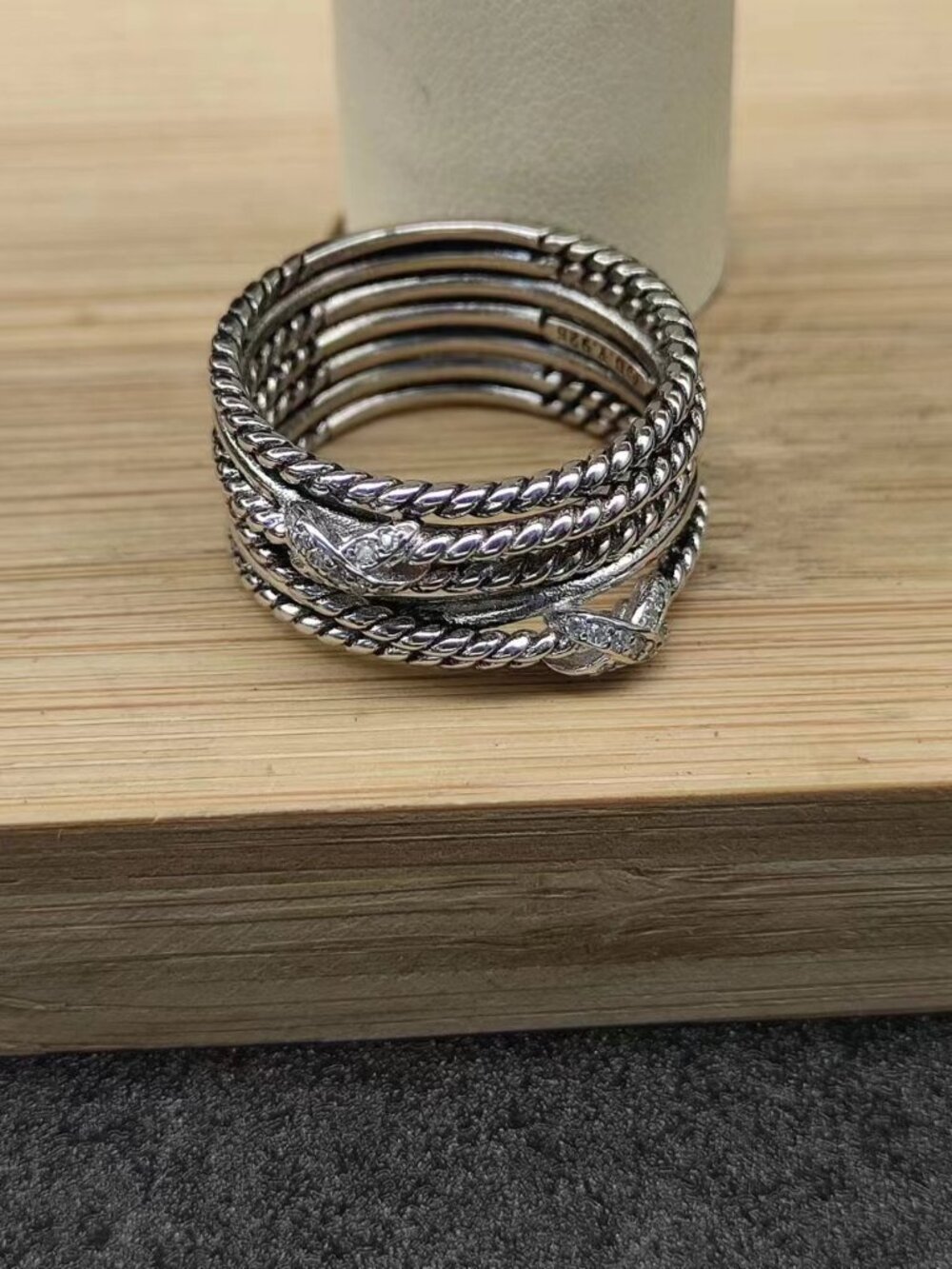 David Yurman Sterling Silver Multi-Band Cable Ring with Polished Accents - Picture 5 of 5